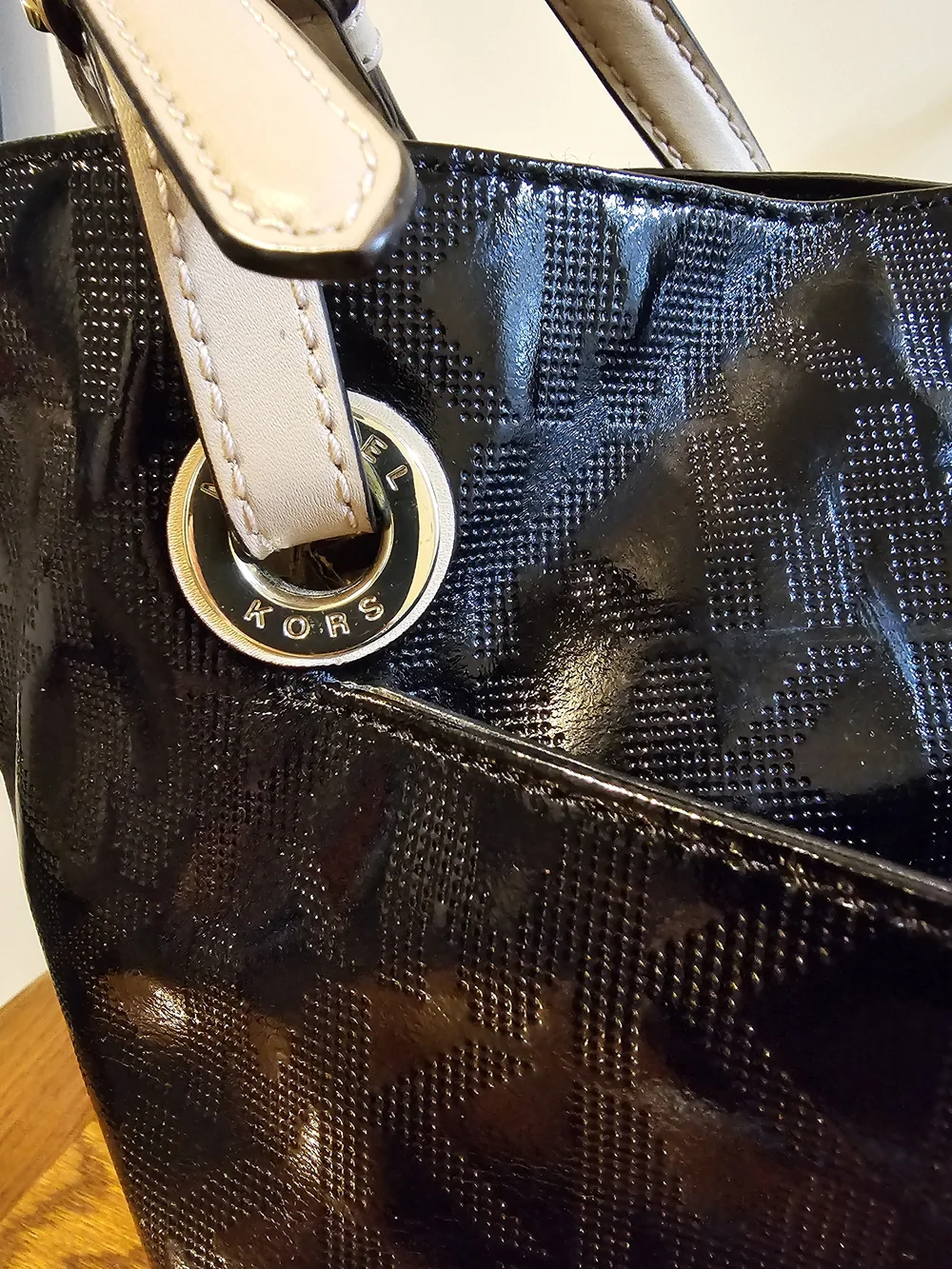 Michael Kors Black Tote Bag with Tan Handles - Women's Shoulder Bag